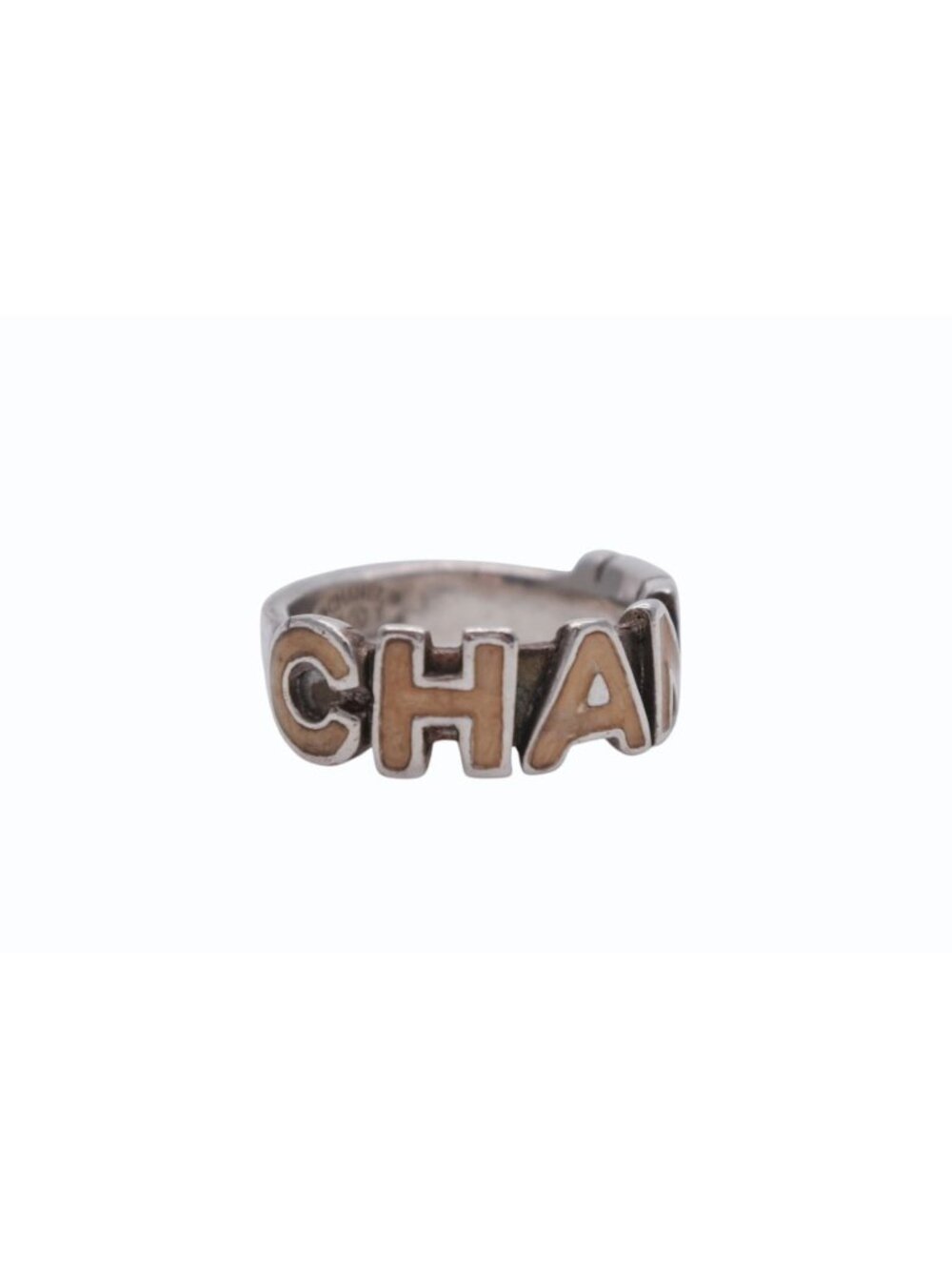 Chanel Round Logo Ring 00 Silver Ivory